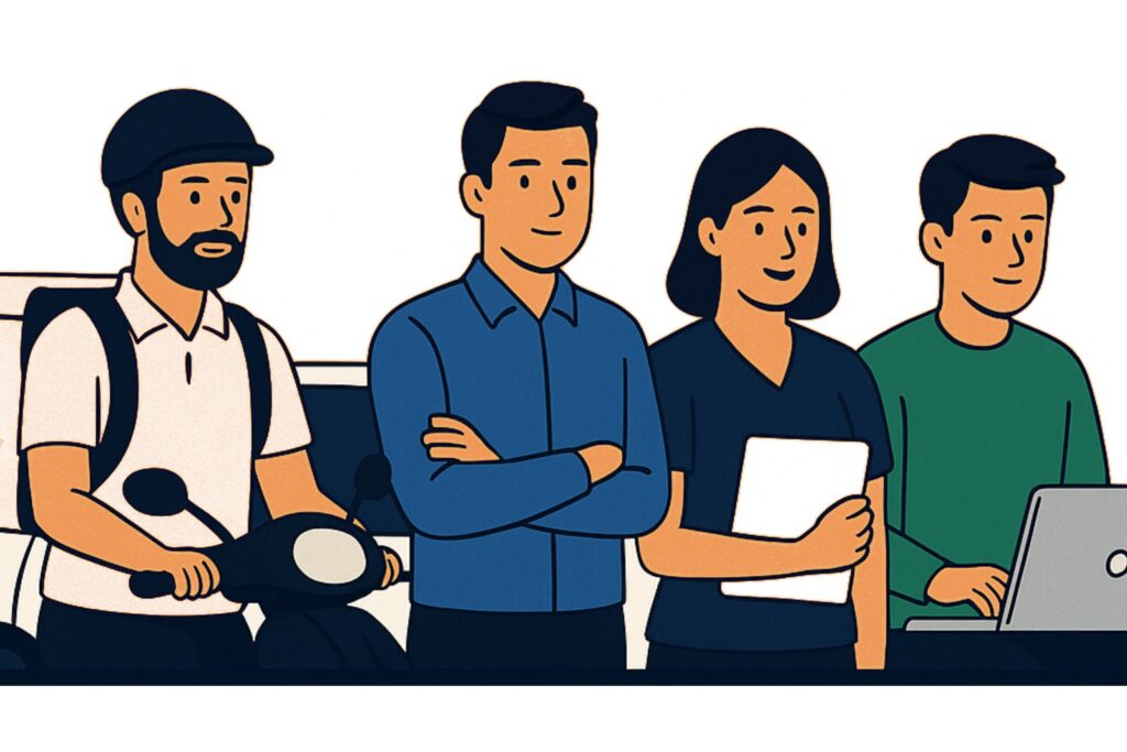 Image showing gig workers like Ola/Uber drivers, representing the gig economy in India